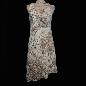 Asymmetrical Sleeveless Dress in Cream with Rose Paisley Print